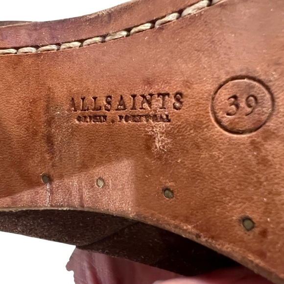 ALLSAINTS Suede Leather Boots Stacked Heel Booties Chocolate Brown Size 39 - Picture 11 of 12